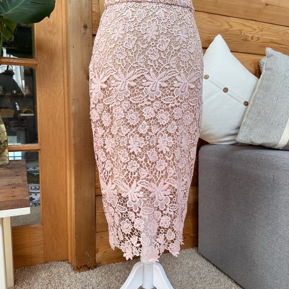 BISOU BISOU M. BOHBOT Pink Lace Overlay Midi Floral Sleeveless Sheath Dress Sz 2 - Picture 13 of 16